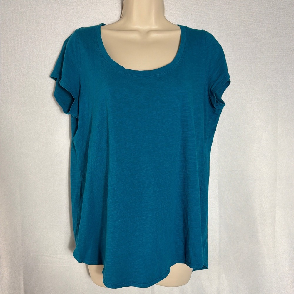 Eileen Fisher Top Medium Organic Cotton Slub Scoop Neck Teal Blue Women